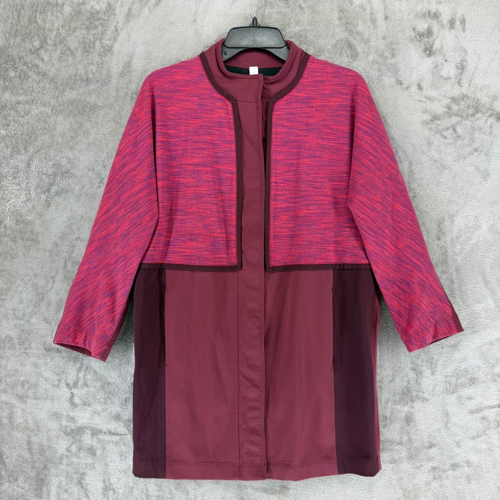 Lululemon Athletica Womens Longline Mixed Media Snap Front Jacket Burgundy Small